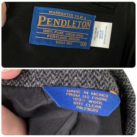 Pendleton Western Blazer Mens 44 Gray Black Tweed Wool Suede Cowboy Sport Coat - Picture 12 of 12